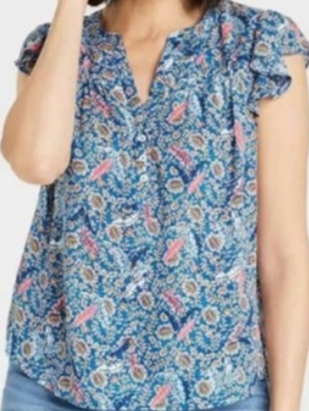Knox Rose Blue Paisley Short-Sleeve Blouse Women's size 1X L384